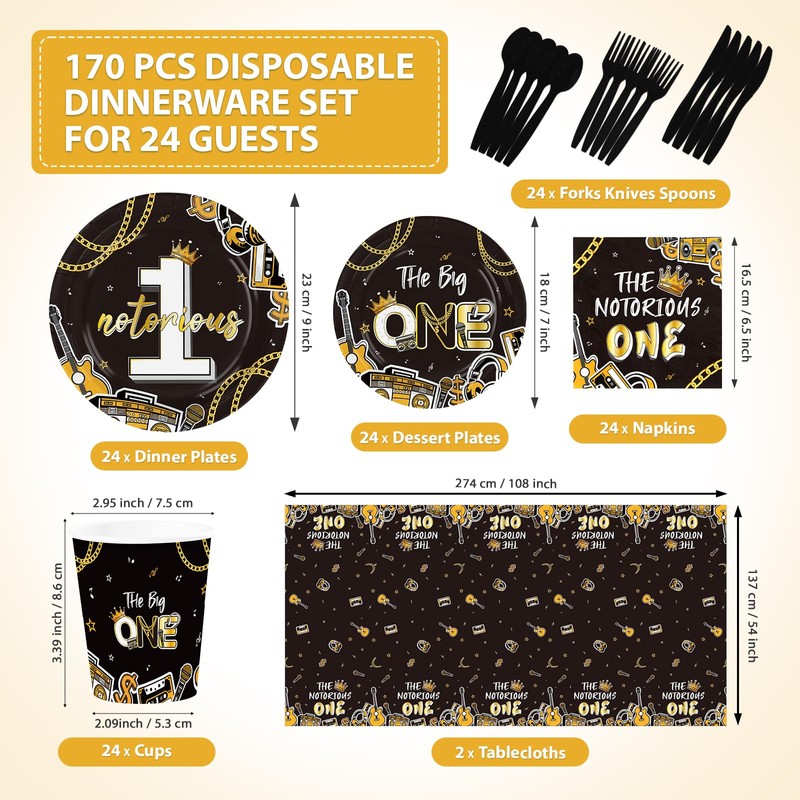 170 Pcs The Notorious One Birthday Party Decoratios for Boys,