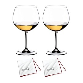 Riedel Vinum Oaked Chardonnay/Montrachet Glass (2-Piece Set) with Microfiber Polishing Cloths Bundle (3 Items)