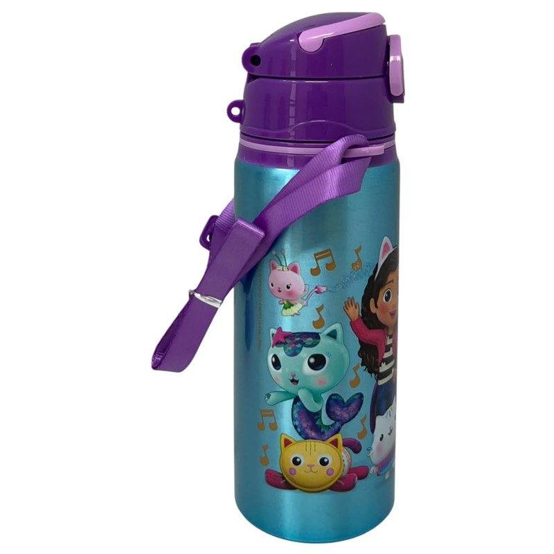 Gabby's Dollhouse 730ml Aluminium Water Bottle with Straw Automatic Pop
