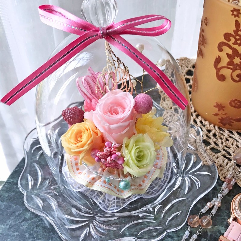 NEW 3 Diana Roses Preserved Flowers, Glass Dome Display, Purple