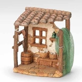 Fontanini by Roman Inc., Fish Shop, 5" Collection, Nativity Figure and Accessories, Hand Sculpted and Painted (6x4x5)