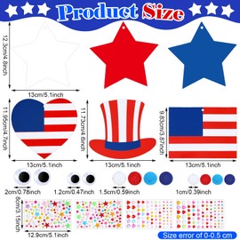 Jetec 30 Sets 4th of July DIY Craft Kits for Kids Patriotic USA Flag Craft Make Your Own Star Independence Day Sticker Pompoms for Kids Memorial Day Party Favor Children Fun Home Classroom Activities