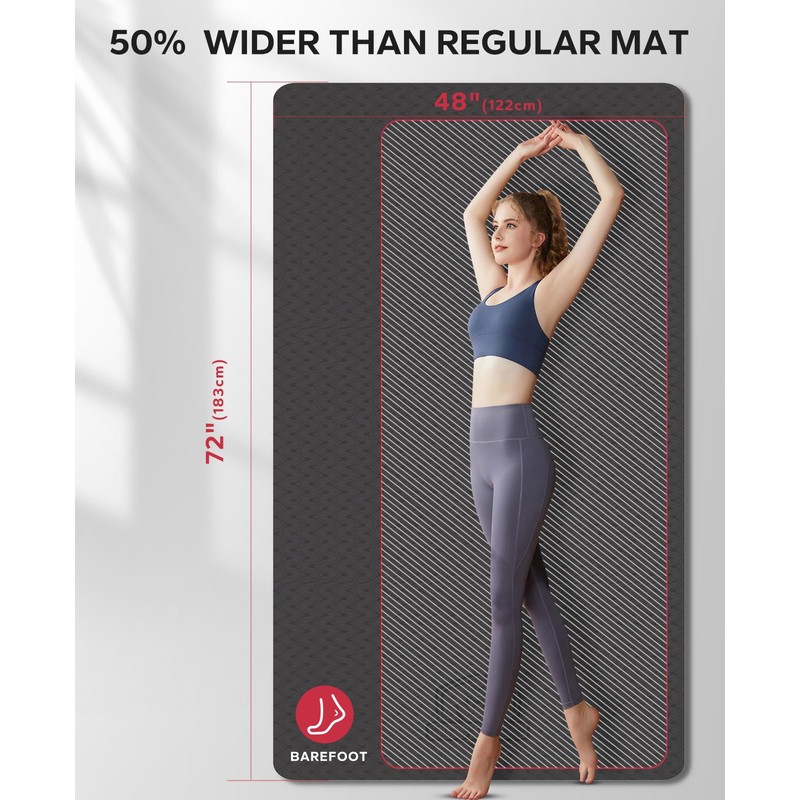 HAPBEAR Extra Large Yoga Mat - 72"x48"x8mm (1/3 inch), Non-Slip,