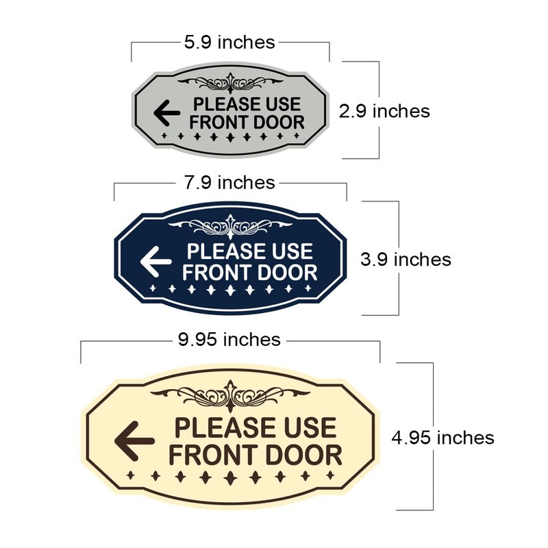 Victorian Please Use Front Door (Left Arrow) Sign (Black Gold)