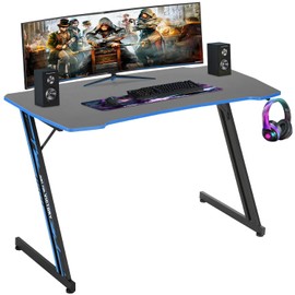 BestOffice Gmaing Desk Z Shaped 47 inch Gaming Workstation Ergonomic Gaming Table PC Computer Desk with Headphone Hook for Game Players, Blue