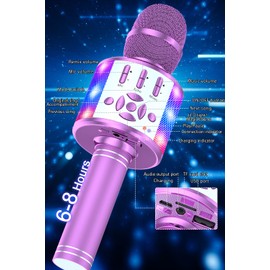 BONAOK Karaoke Children's Microphone, Children's Karaoke Bluetooth Singing Microphone, 4-in-1 Wireless Effect Microphone, Music Karaoke Singing Machine for Home Party, Compatible with Android (Light