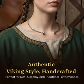 ARTIZANSTORE Historical Jewelry | Celtic Torc Necklace for Boys | Hand Forged Iron | Viking Jewelry | Symbol of Strength | Durable Iron with Simulated Pearl | 7.87 x 6.77 x 1.14 Inches