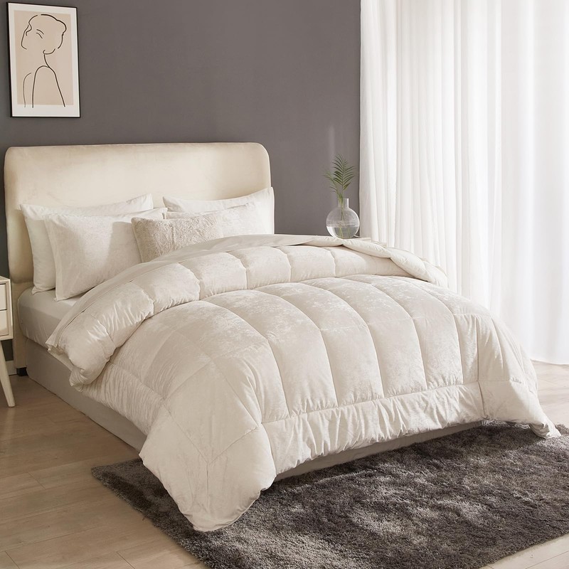 HYPREST Velvet Comforter King,3 Pcs Luxury Elegant Velvet Duvet,Ultra Soft
