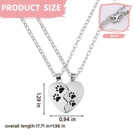 Paw Print Necklace for 2 Couple Matching Necklaces for Wife Husband Long Distance Gift for Friends Sister Bestie Cat Dog Lover Gifts for Women Men Best Friend Friendship Gifts Necklaces