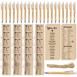 Haooryx 20 Set Christian Religious Bible Verse Ballpoint Pen with Bookmark, Bamboo Inspirational Pens with You are Amazing Scripture Biblical Bookmark for Church Gift Bulk Sunday School VBS Favors