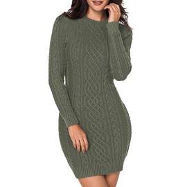 LaSuiveur Winter Warm Crewneck Mini Fitted Sweater Dress for Women Army Green S