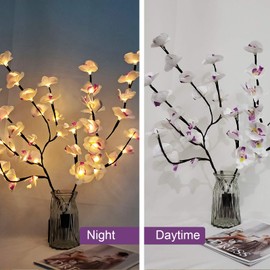 2 Pack Butterfly Orchid Tree Light LED Lights Battery Powered Decorative Tabletop Lighted Tree Lamp Lighted Branches LED Branch Lights for Christmas Room Home Romantic Decoration