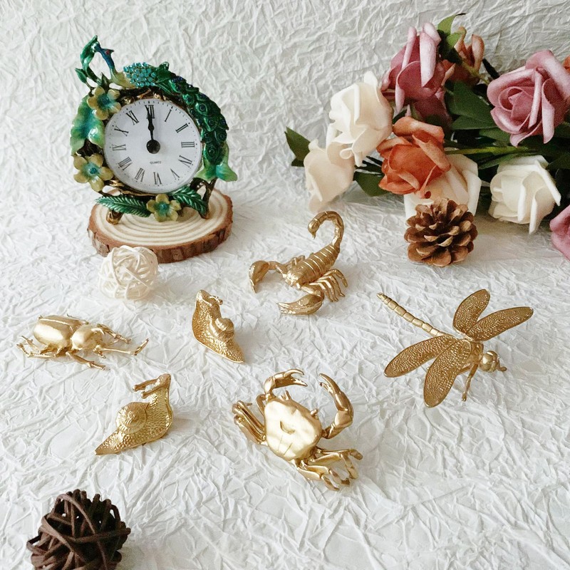 Pasiir 2pcs Gold Snail Figurine Home Decor, Solid Metal Crab