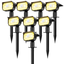 Solar Spot Lights Outdoor Motion Sensor with 3 Modes, [ 8 Pack/56 LED ] Solar Spotlights Outdoor Waterproof 2-in-1 Auto On/Off Solar Landscape Lighting for Outside Yard Wall Garden Pathway, Warm White
