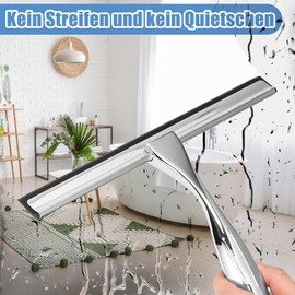 Shower Squeegee, All-Purpose Stainless Steel Squeegee for Bathroom, Shower Doors, Mirrors, Tiles and Car Windows - Cleaner Glass100% Streak Free (Silver, 14inch)