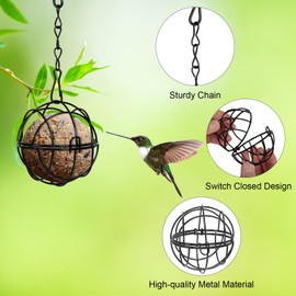 SUNYOK Pack of 6 Fat Ball Holder, Bird Feeder for Hanging, Metal Bird Feeder with S-shaped Hook, Feeder for Wild Birds, Garden, Sparrows, Diameter 7.8 cm, Black