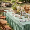 Moukeren 120"x60" Ruffled Tablecloth Gingham Striped Linen Table Cloth Rectangular