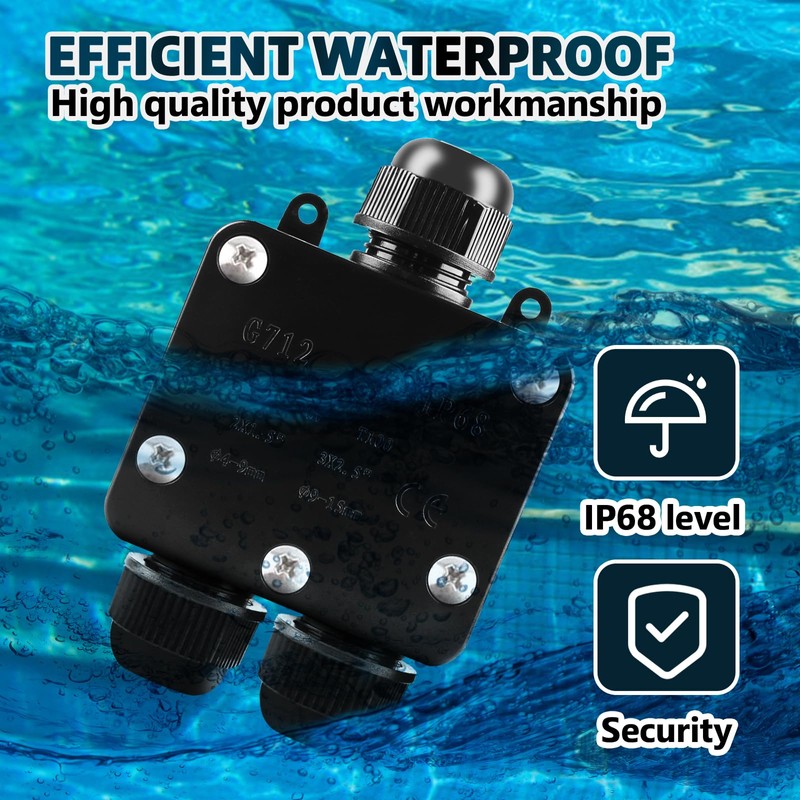 Behogan 4 x Junction Box IP68: Waterproof Outdoor Cable Connector,