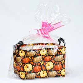 VAIVUSTO Thanksgiving Storage Basket Pumpkin Leaf Organizer Bins Autumn Theme Pattern Storage Box Gift Baskets for Shelves Nursery Bedroom Home Office