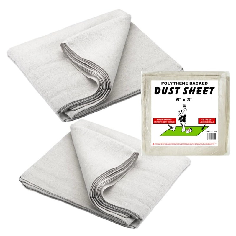 2 x Laminated Cotton Dust Sheets, Decorating, 6ft x 3ft,