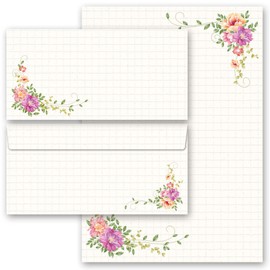 Motif-Stationery Sets Flowers & Petals, Floral Letter 10 Sheets of Stationery Paper + 10 Matching envelopes DIN Long windowless | Paper-Media