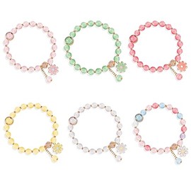 Ptenzor 6 Pcs Daisy Flower Bracelets for Women & Girls – Cute Beaded Stretch Bracelets, Crystal Charm Jewelry, Aesthetic Gifts for Teens, Sisters, Daughters & Flower Girls