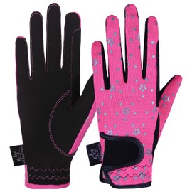 AFE Kids Gloves For Girls Boys Unisex Horse Riding Gloves Outdoor Gloves Sports Gloves Cycling Gloves For Children Black Blue Pink Star Design (Pink Star No Logo, Medium)