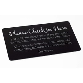 Copay Check In Sign | Office & Counter Signs | 9" x 5" Acrylic Sign | Black with Laser Engraved Silver Text | Please Check In Here Signs with Co-Pay Message | Made in USA