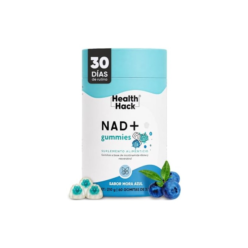 NAD+ Resveratrol Nicotinamida Ribosa 60 Gomitas Sin Azúcar Health Hack