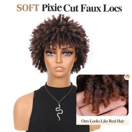 Fancy Hair Short Dreadlock Wigs Ombre Brown Faux Locs Wig Afro Curly Twist Wig Pixie Cut kinky Curly Synthetic Dreadlock Wigs for Black Women (1B30#)