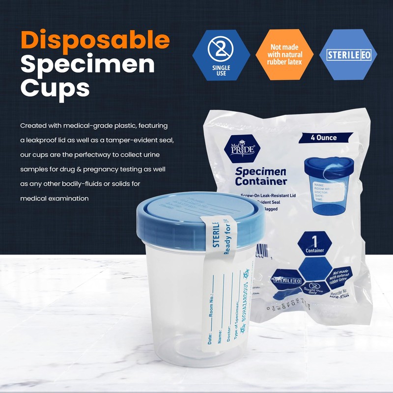 MED PRIDE Disposable Specimen Cups 10-Pack| High-Grade Silicone, Sterile, Individually