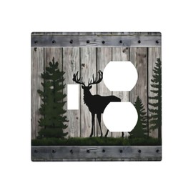 LuHuoLu Decorative Outlet Covers Rustic Deer Elk Forest Grey Wood Board 2 Gang Wall Plate Cover Single Toggle Duplex Combo Two Switch Light Switch Cover Plate Jumbo Faceplate