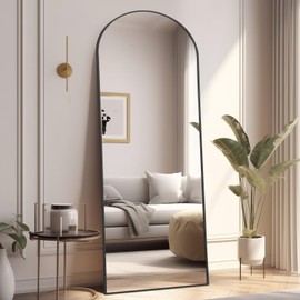 MELOMOIR Arched Floor Mirror, 56"x18", Leaning Hanging Mirror with Aluminum Frame, for Living Room, Bedroom, Cloakroom, Hallway, Black