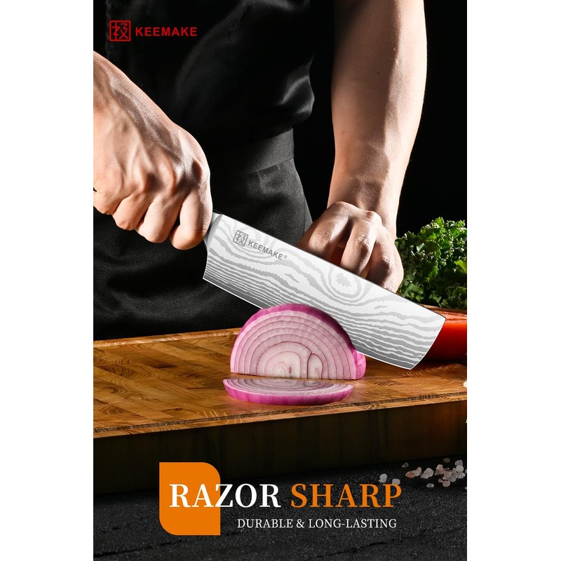KEEMAKE Nakiri Knife Meat Cleaver: 7 Inch Razor Sharp Chef