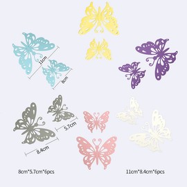 DaGou 24PCS 3D Butterfly Wall Decor- Butterflys Wall Decor, Removable Butterfly Decorations, Hollow Out Carving 3D Butterfly Stickers, Suitable for Kids Girls Bedroom, Wedding (CK8004)