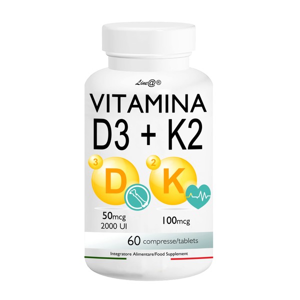 VITAMINA D3 + K2 Line@diet | 60 compresse per 2 MESI | 2000 U.I. di vitamina D3 + 100mcg di vitamina K2