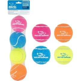 Best Pet Supplies Squeaky Tennis Toys 4-Pack for Dogs, Heavy-Duty Interactive Fe