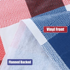 Fitable Checkered 4th of July Tablecloth 60x 120 Inch, Vinyl Patriotic Tablecloth with Flannel Backing Buffalo Plaid Rectangle Memorial Day Table Cloth for Independence Day, Blue Red and White