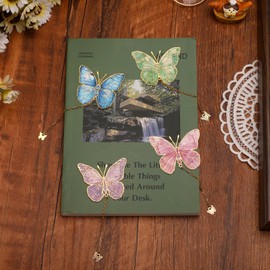 Sgbvzbd 4 PCS Metal Bookmarks, Bookmarks for Reading Women, Pretty Bookmarks for Women, Beautiful Metal Bookmark, Blue and Purple Fans Green Butterfly Bookmark (BKM-044-F4)