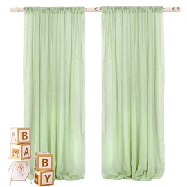 WENSINL Chiffon Sage Green Backdrop Curtain Wedding Drapes for Backdrop Tulle Sheer Curtains for Bridal Shower Birthday Party Baby Shower Photo Backdrop Decorations - 2 Panels 5ft X 10ft