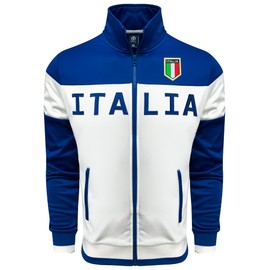 JUST 4 KICKS Men's Italy Jacket, White Full Zip Italia Soccer Track Jacket With Zipper Pockets (AM)