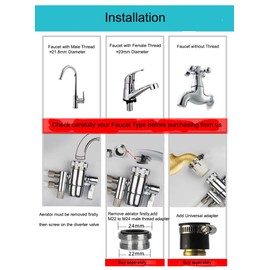 PureSec 2 Way Kitchen Faucet Diverter Valve/Splitter with Female M22(≈22mm) Thread and 1/4 OD RO Tubing outlet for Counter water Filter