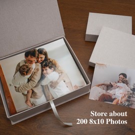 Hiwhy Photo Storage Box, 20 x 25 cm, Linen Photo Box, Memory Box for Storing Photos, Pictures, Certificates, Scrapbooking Accessories, Keepsakes and Jewellery, Beige