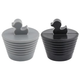 Bathtub Stopper, 2Pcs Silicone Tub Drain Plug with Cute Duck Handle, Universal Tub Stopper Replacement Parts for Kitchen & Bathroom Sink Drains(Black & Gray)