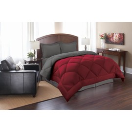 Elegant Comfort All Season Goose Down Alternative Reversible 3-Piece Comforter Set- Available In All Sizes And Colors, Full/Queen, Red/Gray