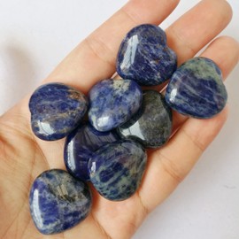 Manekieko Manekieko 3 Pcs Natural Sodalite Pocket Palm Thumb Healing Crystal Heart Love Worry Stones,25mm Reiki Balancing Crystal and Healing Stones
