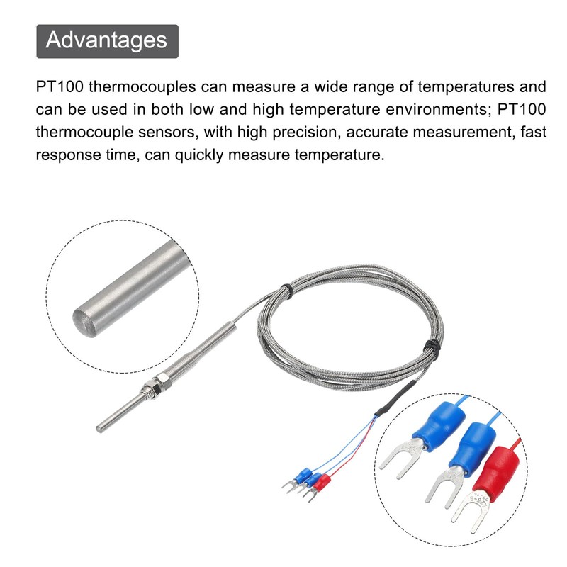MECCANIXITY 2pcs PT100 RTD Thermocouple Stainless Steel M8 Temperature Sensor