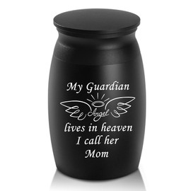 Urns for Mom Ashes, 2.8“ High Small Personal Funeral Cremation Urn, Beautiful Peaceful Handcrafted Memorial Keepsake Urn, Engraved My Guardian Angel Lives in Heaven Decorative Urn for Sharing