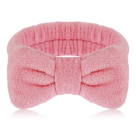 WLLHYF Spa Headband Face Wash Headbands Women Hair Bands Bow Headband for Washing Face Shower Skin Care Soft Flannel Makeup Hair Band (Korea Pink)