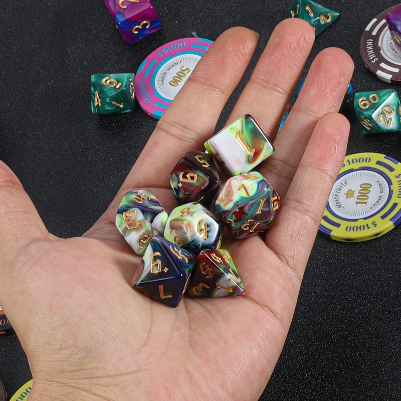 QMAY DND Dice Set - Polyhedral Dice (Blue Mix Blood